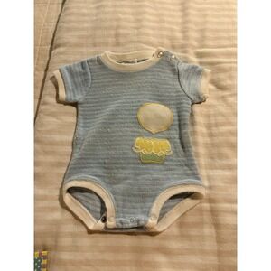 Vintage Doe Spun Baby Blue Striped Hot Air Balloon Elephant Knit Romper 6 Months